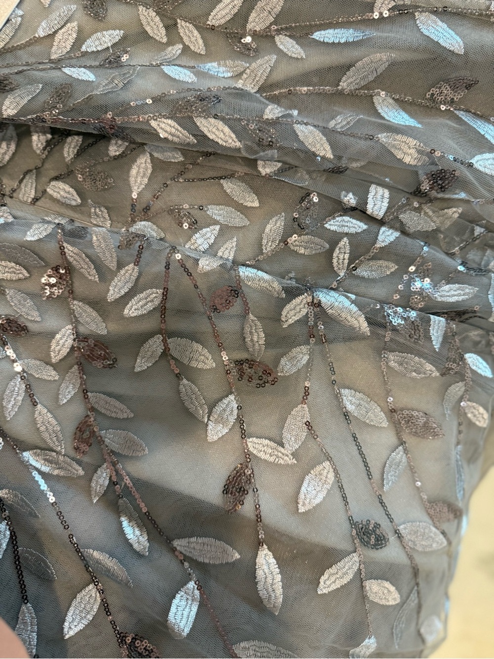 Quiz Silver Gray Sequin Embroidered Fit & Flare Dress Formal Homecoming Party - Picture 12 of 13